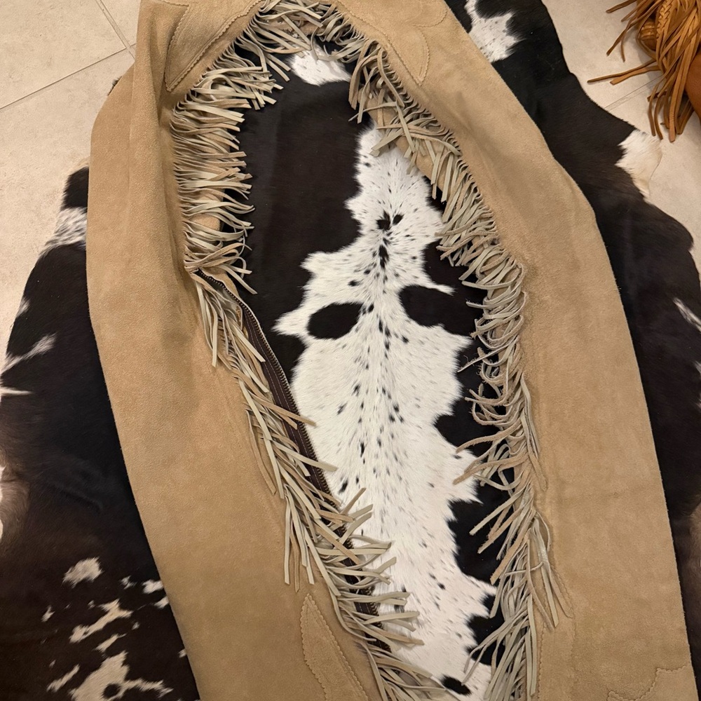 Fringe cowgirl rodeo leather Tan Suede Women's Chaps